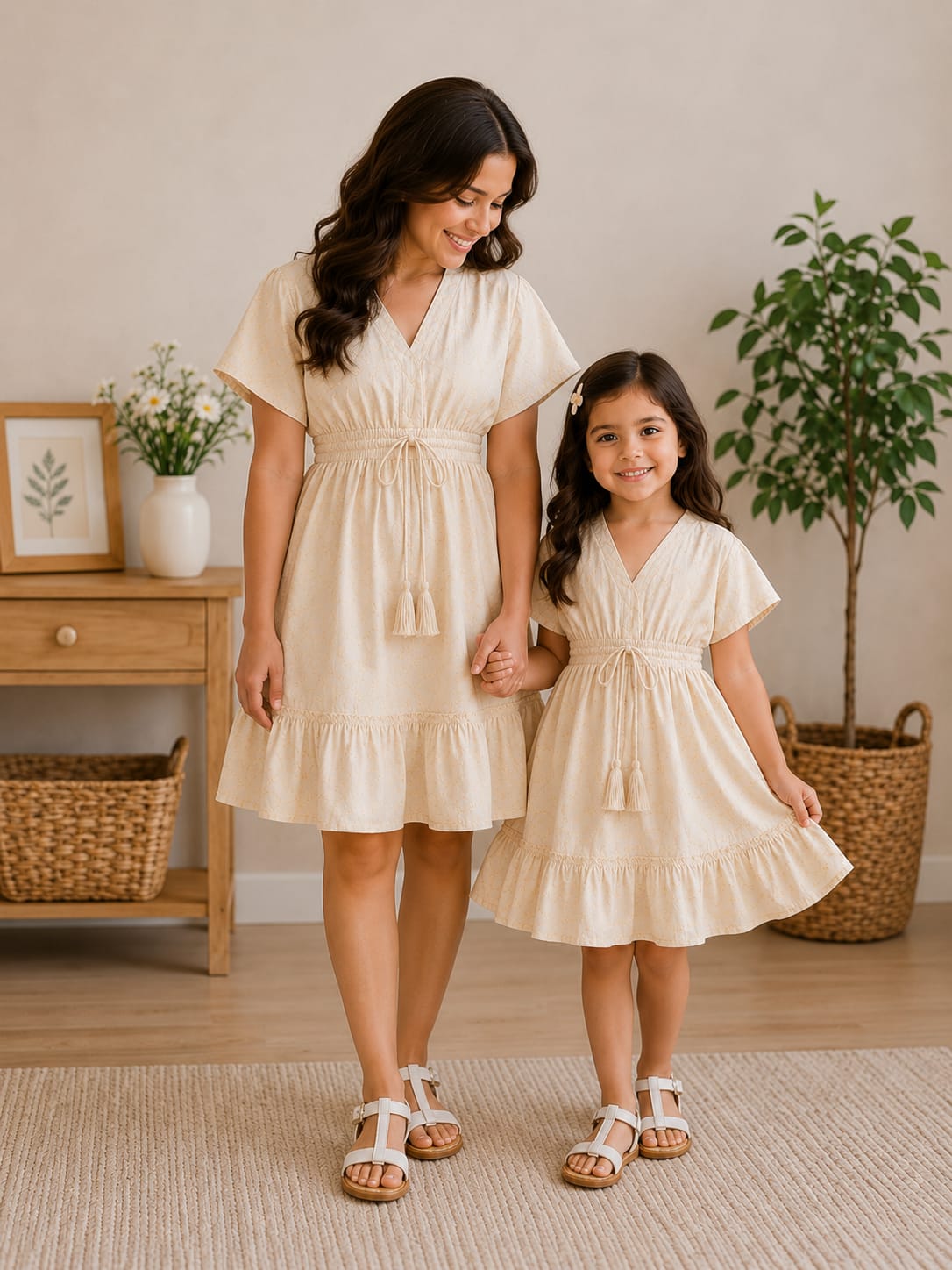 Vanilla Bloom Mommy & Me Smocked Waist Matching Dress Set