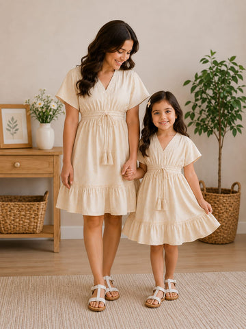 Vanilla Bloom Mommy & Me Smocked Waist Matching Dress Set