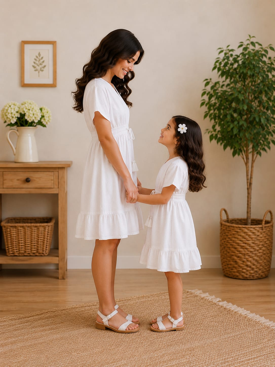 Snow Pearl Mommy & Me Smocked Waist Matching Dress Set