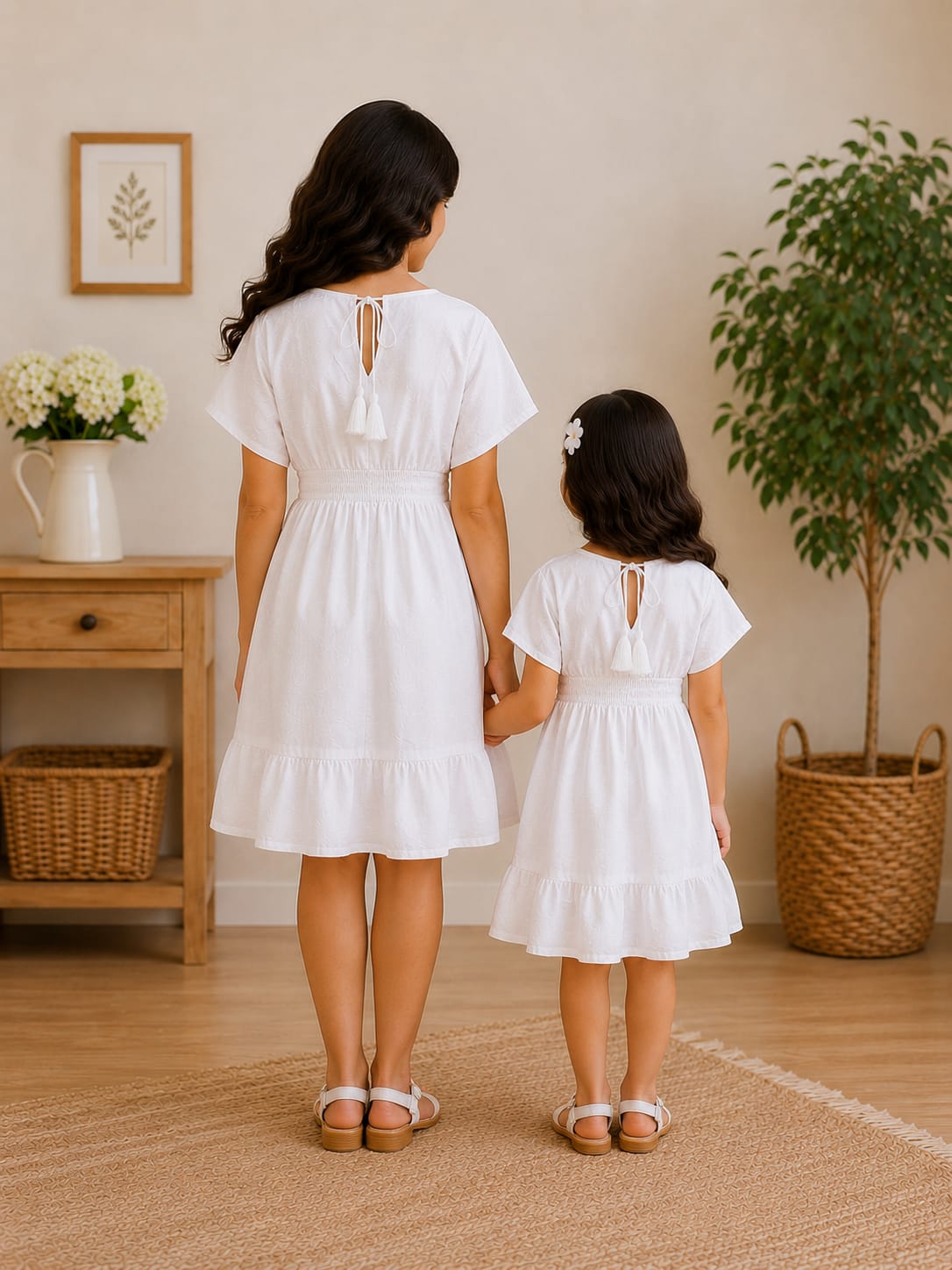 Snow Pearl Mommy & Me Smocked Waist Matching Dress Set