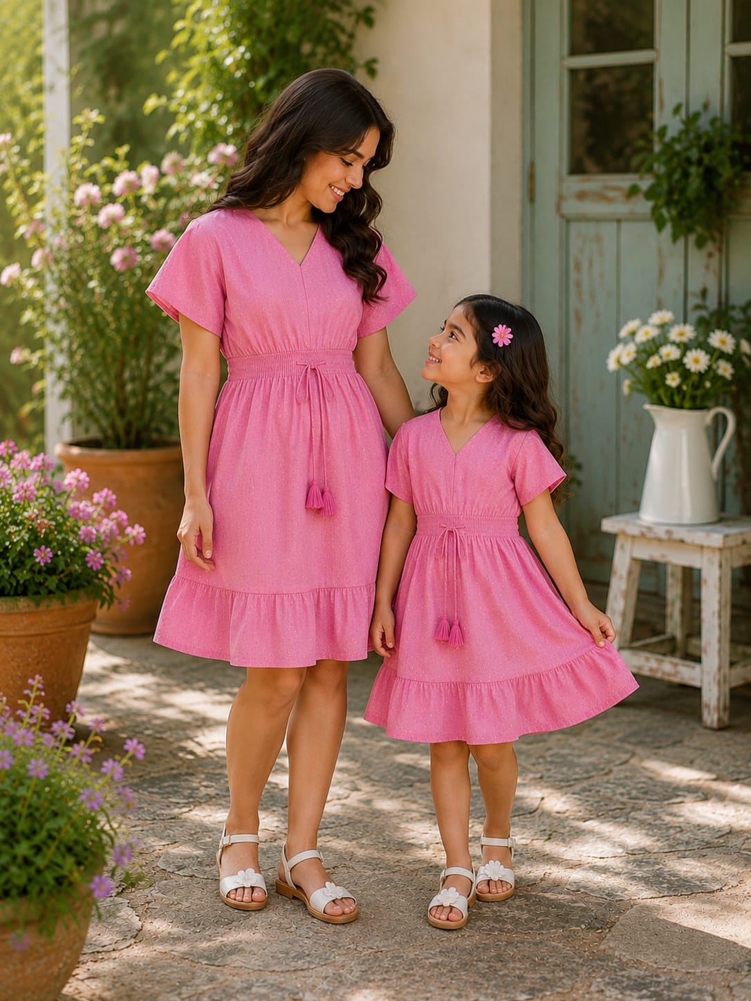 Blush Petal Harmony Mommy & Me Smocked Waist Elegant Dress Collection