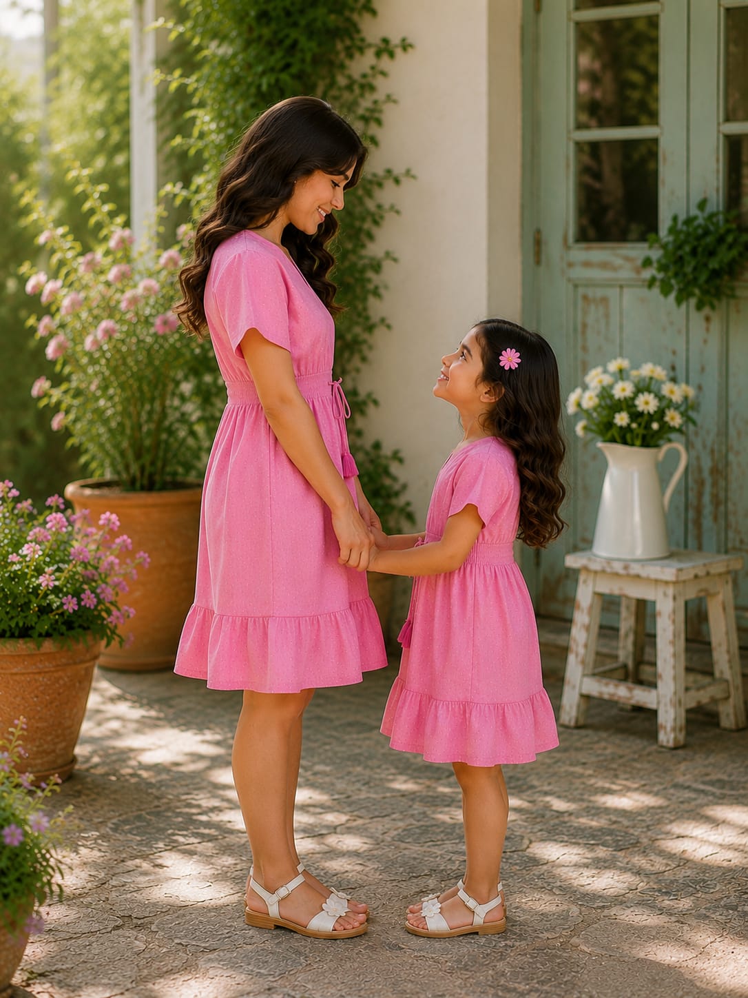 Blush Petal Harmony Mommy & Me Smocked Waist Elegant Dress Collection