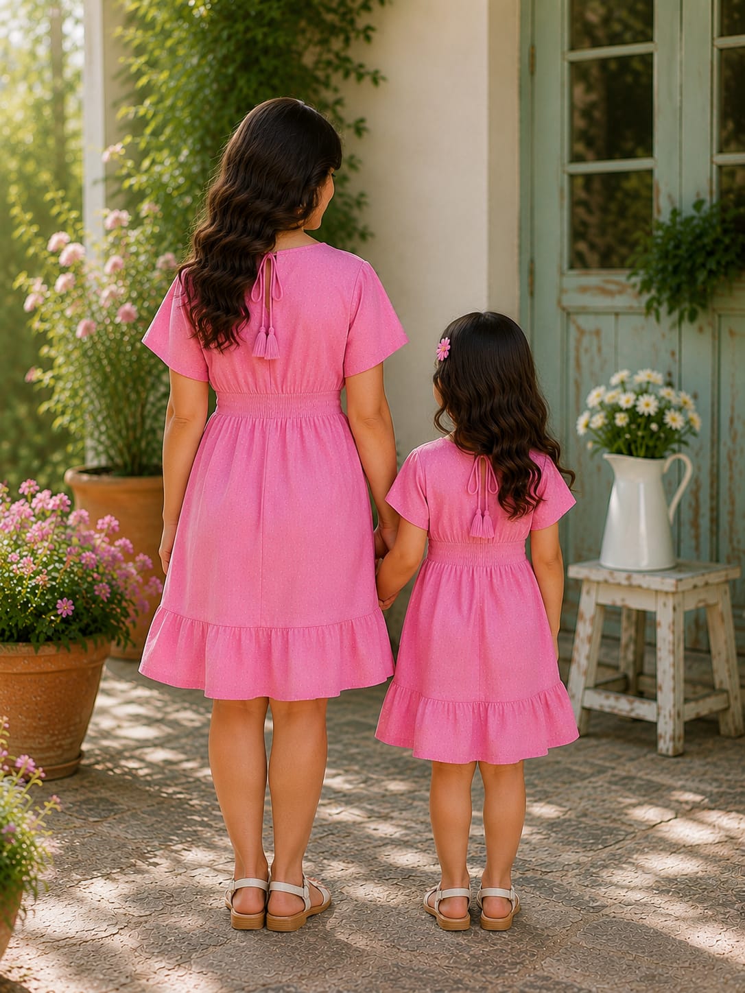 Blush Petal Harmony Mommy & Me Smocked Waist Elegant Dress Collection