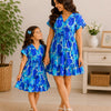 Royal Ocean Bloom Mommy & Me Smocked Waist Vacation Style Dress Collection