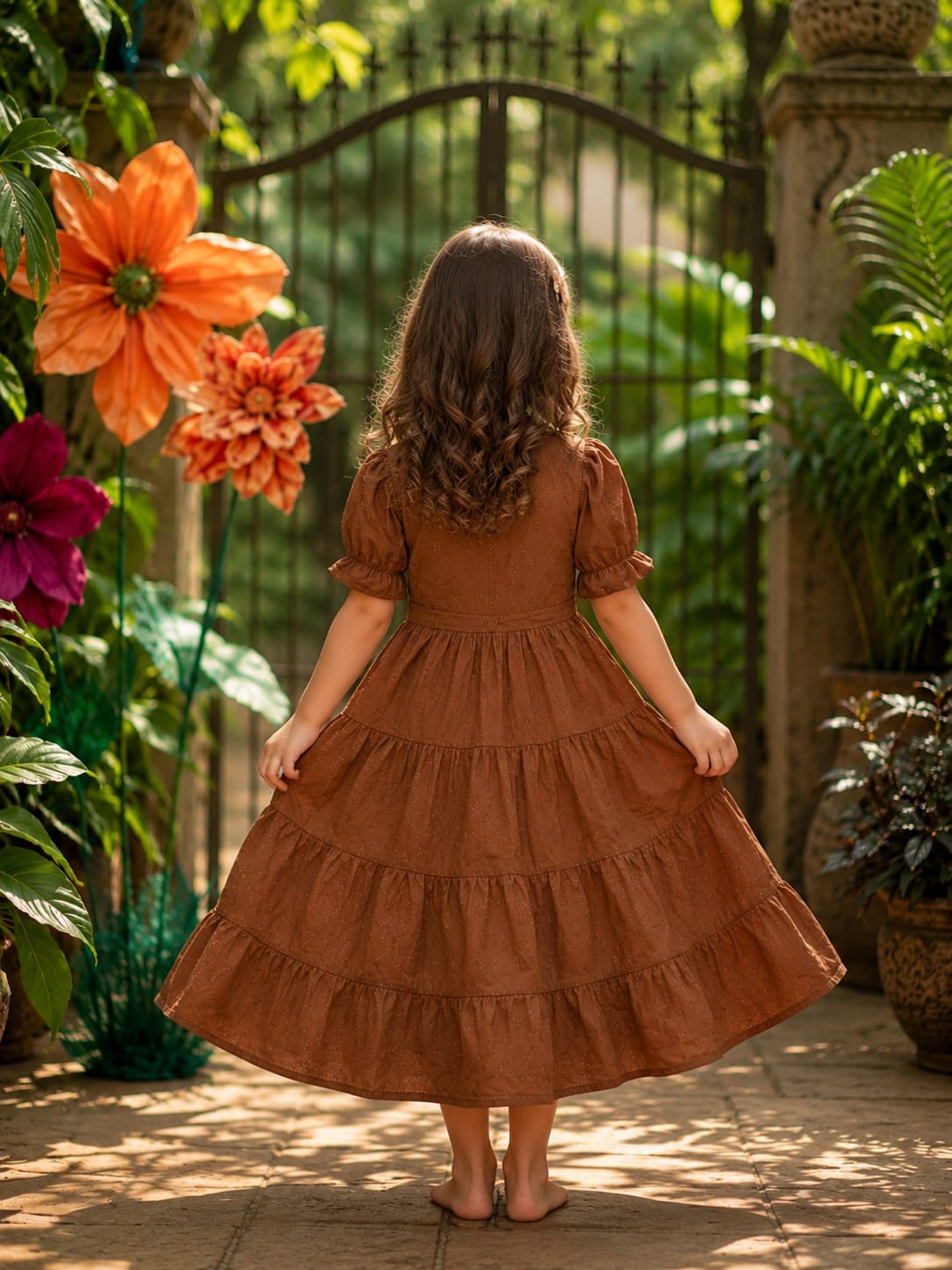 Girl Child Brown Solid Rayon One-Piece Dress