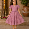 Girl Child Mauve Solid Rayon Tiered One-Piece Dress