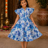 Girl Child Blue Floral Printed One-Piece Dress