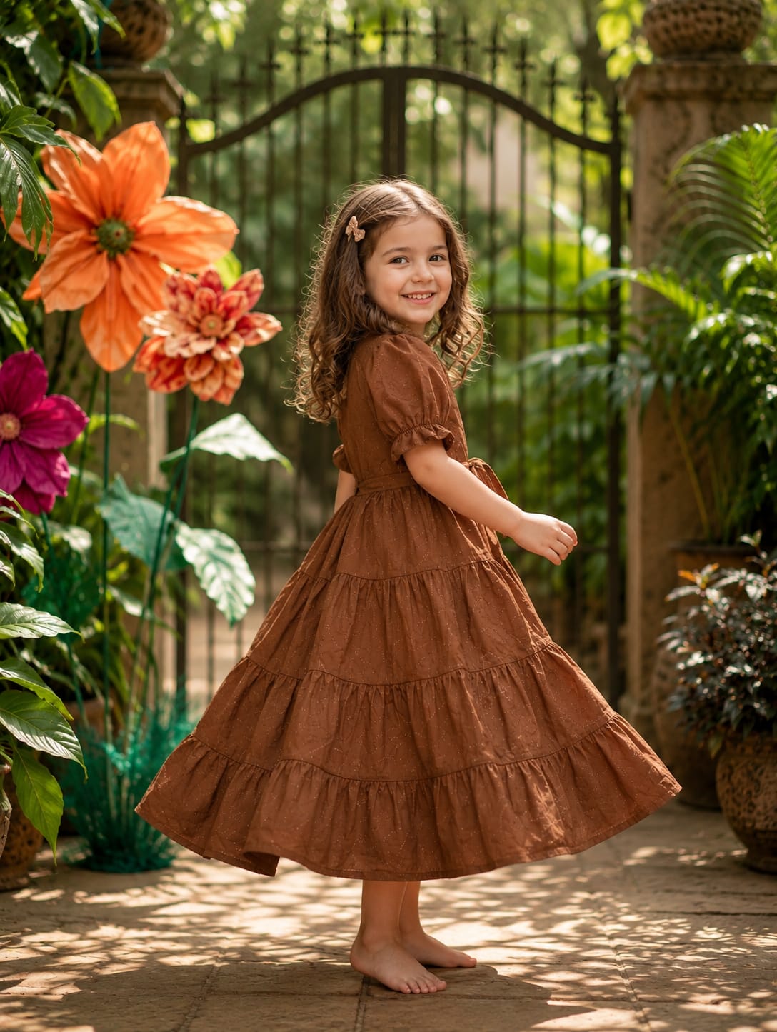 Girl Child Brown Solid Rayon One-Piece Dress