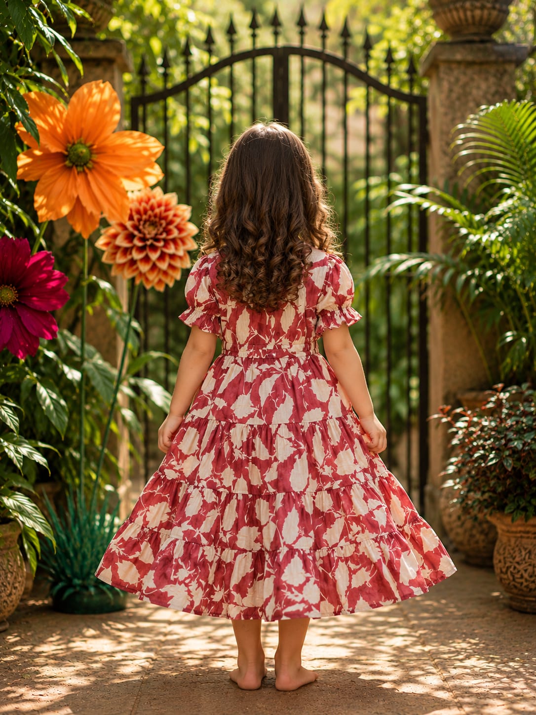 Girl Child Rose Floral Printed One-Piece Dress