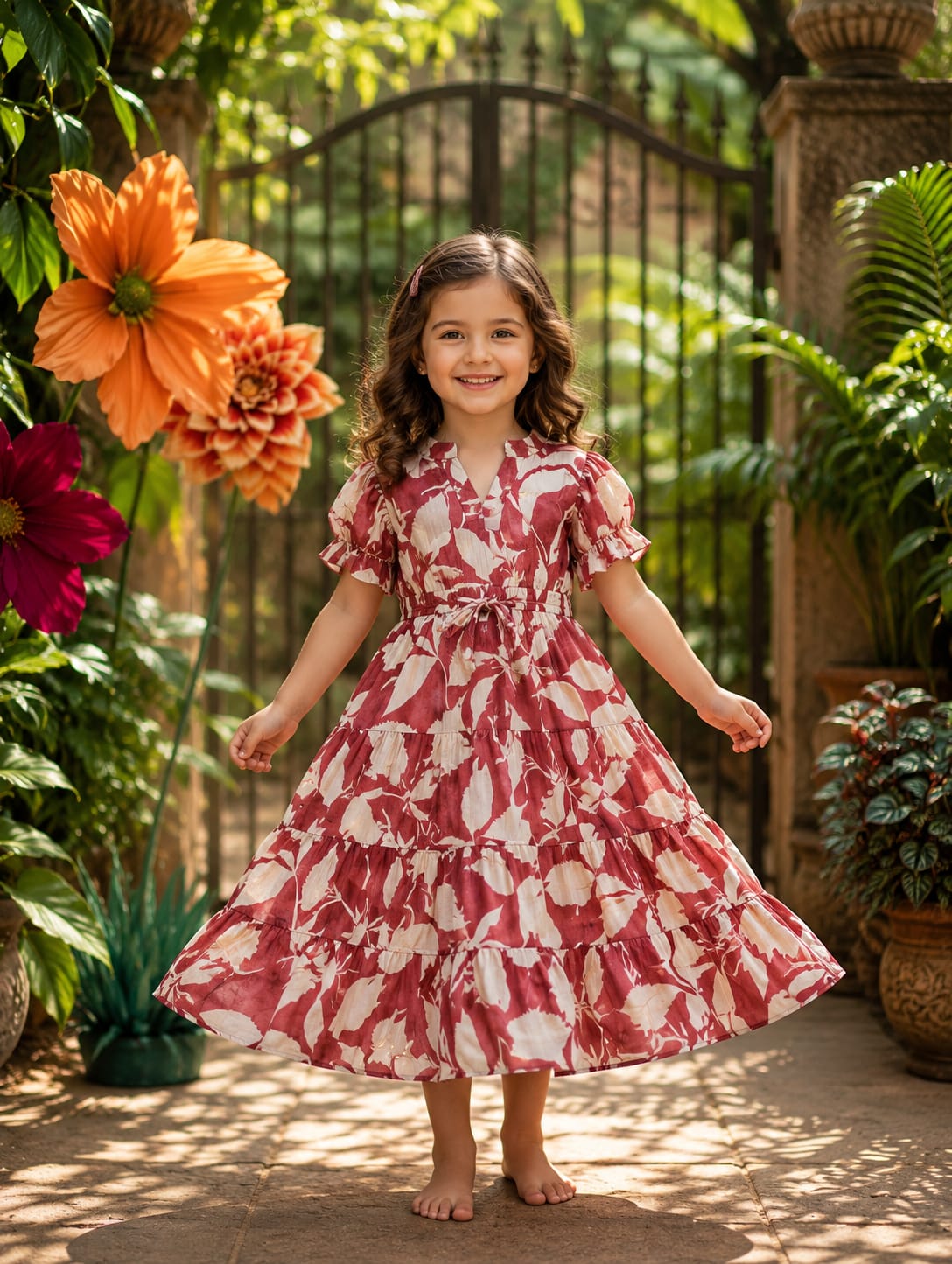 Girl Child Rose Floral Printed One-Piece Dress