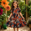 Girl Child Rust & Navy Abstract Printed Tiered One-Piece Dress