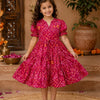 Girl Child Magenta Bandhani Printed Tiered One-Piece Dress