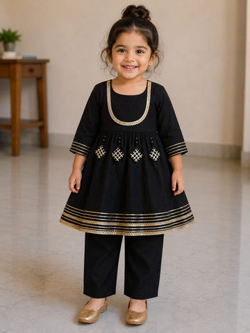 Baby Girl Black Rayon embroidered kurta pant set