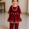 Baby Girl Maroon Rayon embroidered kurta pant set