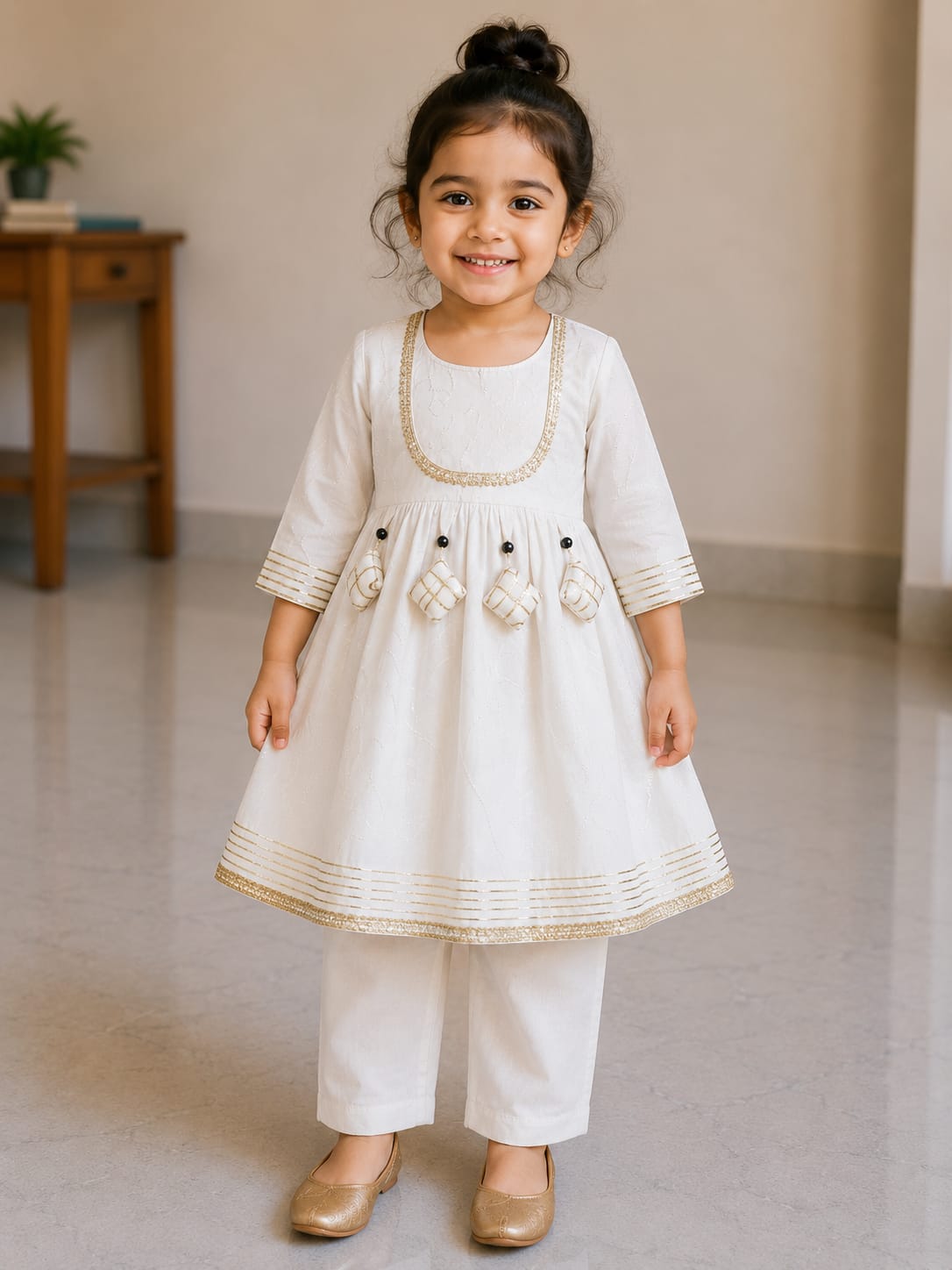 Baby Girl White Rayon embroidered kurta pant set