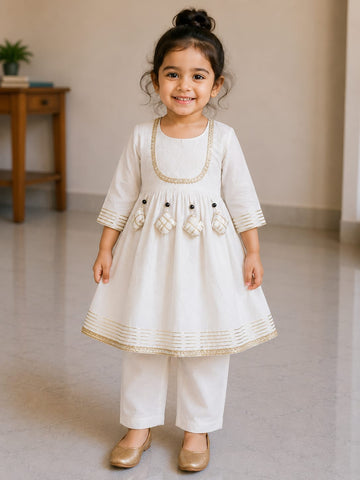 Baby Girl White Rayon embroidered kurta pant set