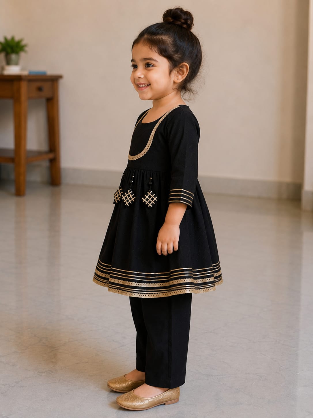 Baby Girl Black Rayon embroidered kurta pant set