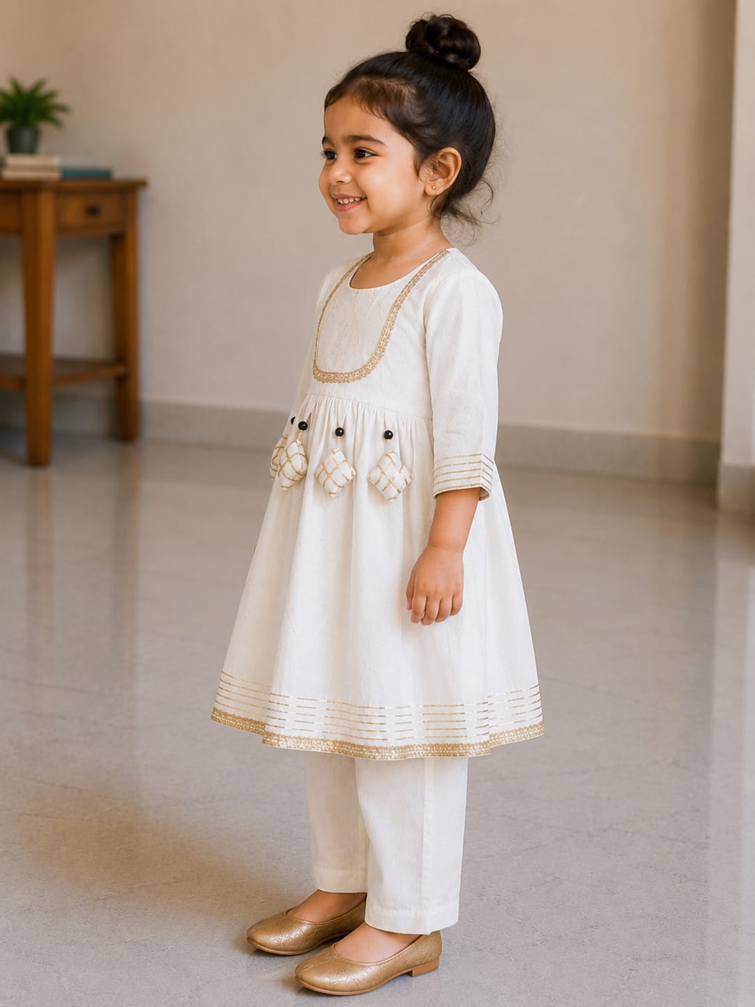 Baby Girl White Rayon embroidered kurta pant set