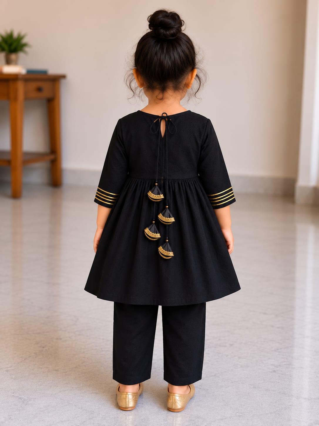 Baby Girl Black Rayon embroidered kurta pant set