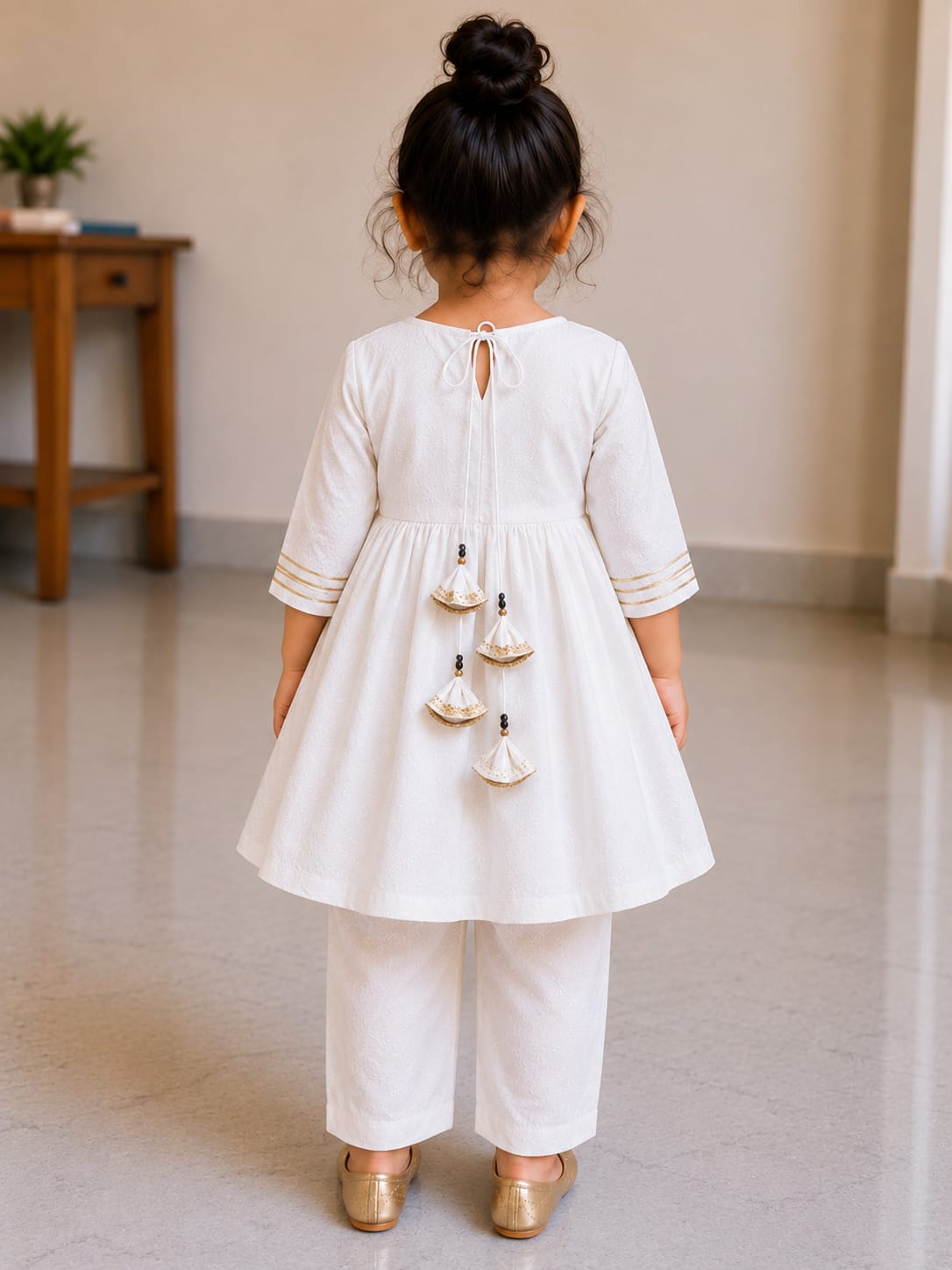 Baby Girl White Rayon embroidered kurta pant set