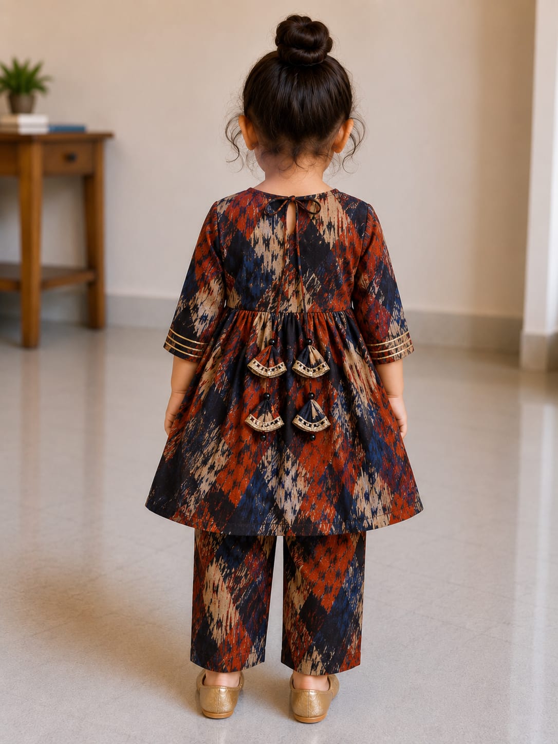 Baby Girl Multicolor Ikat Cotton printed kurta pant set
