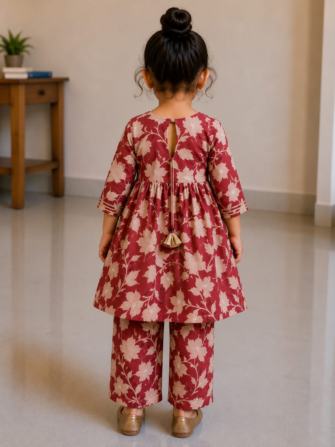 Baby Girl Floral Print Pink Cotton printed kurta pant set
