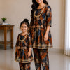 Mom & Daughter Rust Abstract Printed Kurta Pant Set