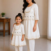 Mom & Daughter White Rayon Embroidered Kurta Pant Set