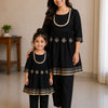 Mom & Daughter Black Rayon Embroidered Kurta Pant Set