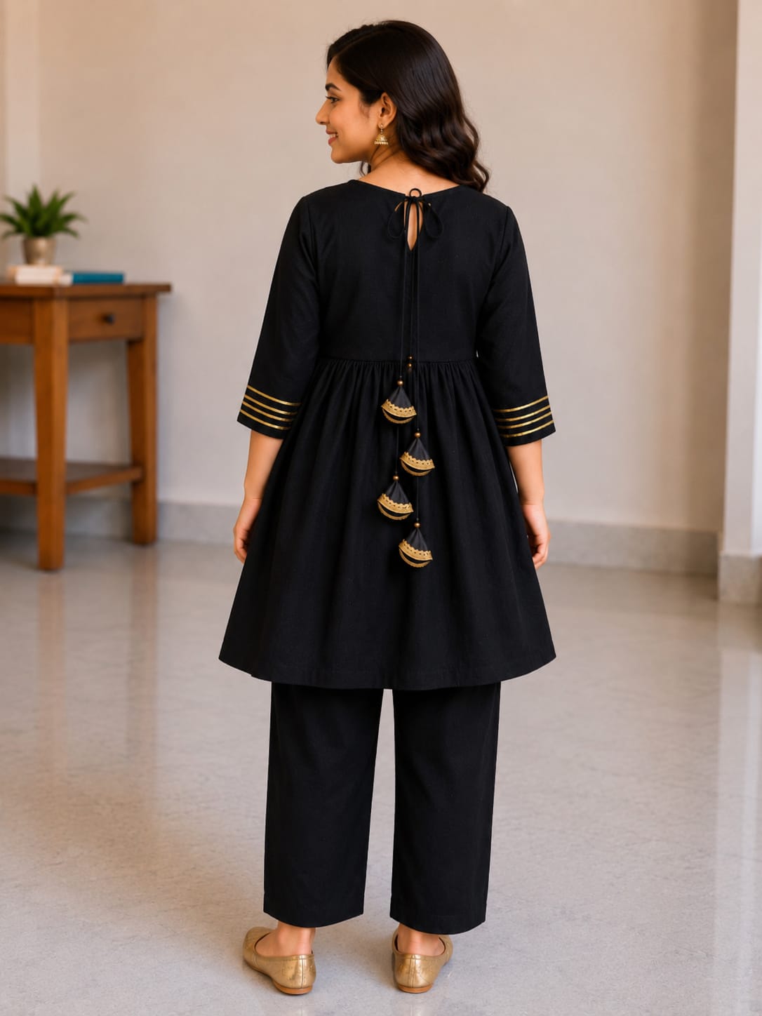 Women's Black Rayon Embroidered Kurta Pant Set