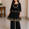 Women's Black Rayon Embroidered Kurta Pant Set