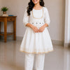 Women's White Rayon Embroidered Kurta Pant Set