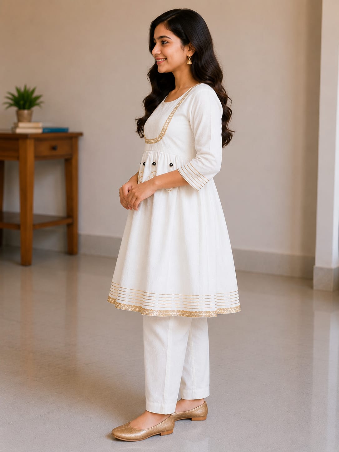 Women's White Rayon Embroidered Kurta Pant Set