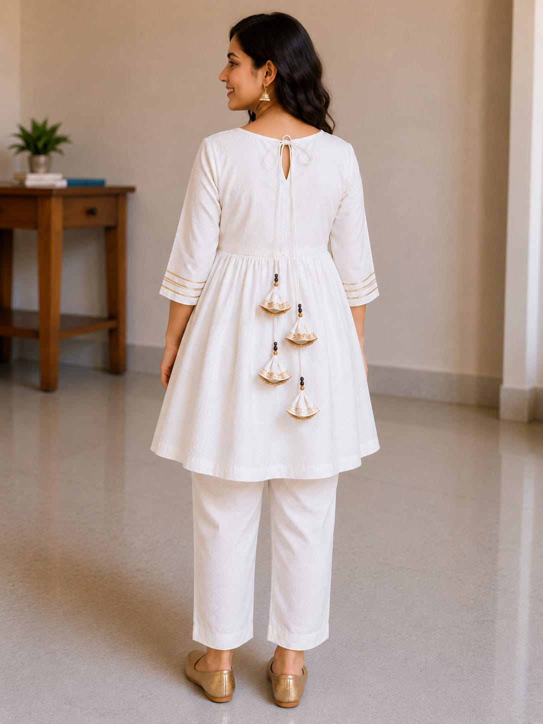 Women's White Rayon Embroidered Kurta Pant Set