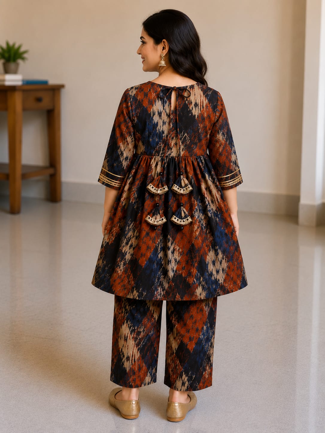 Women's Rust Brown Abstract Printed Kurta Pant Set