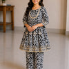 Women's Black & White Rayon Printed Kurta Pant Set