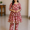 Women's Dusty Rose Rayon Printed Kurta Pant Set