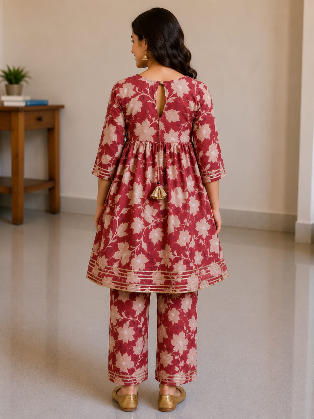 Women's Dusty Rose Rayon Printed Kurta Pant Set