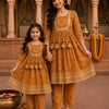Mom & Daughter Mustard Mandala Printed Kurta Pant Set