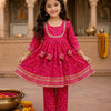 Baby Girl Rani Pink Bandhani Printed Kurta Pant Set