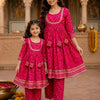 Mom & Daughter Rani Pink Bandhani Printed Kurta Pant Set