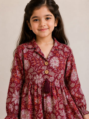 Girl Child Printed Cotton Top & Solid Cotton Trouser Co-ord Set