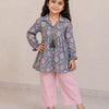 Girl Child Blue & Pink Printed Cotton Top & Solid Cotton Trouser Co-ord Set