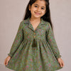 Girl Child Sage Green Floral Printed Cotton Top & Solid Cream Cotton Trouser Co-ord Set