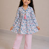 Girl Child Floral Printed Cotton Kurti with Pink Trouser Co-ord Set