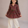 Girl Child Maroon Paisley Printed Cotton Kurti with Off-White Trouser Co-ord Set