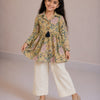 Girls' Mustard Floral Printed Cotton Kurti with Off-White Trouser Co-ord Set