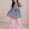 Women's Blue Floral Printed Cotton Top & Pink Cotton Trouser Co-ord Set