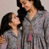Mom & Daughter Sage Grey Floral Printed Cotton Top & Pink Trouser Matching Co-ord Set