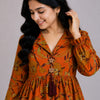 Women's Rust Orange Floral Printed Cotton Top & Ivory Cotton Trouser Co-ord Set